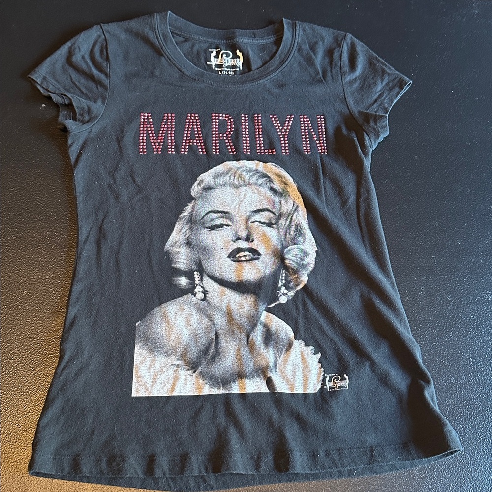 Hollywood Legends Marilyn Monroe Graphic Black T-Shirt Junior Size L (11-13)